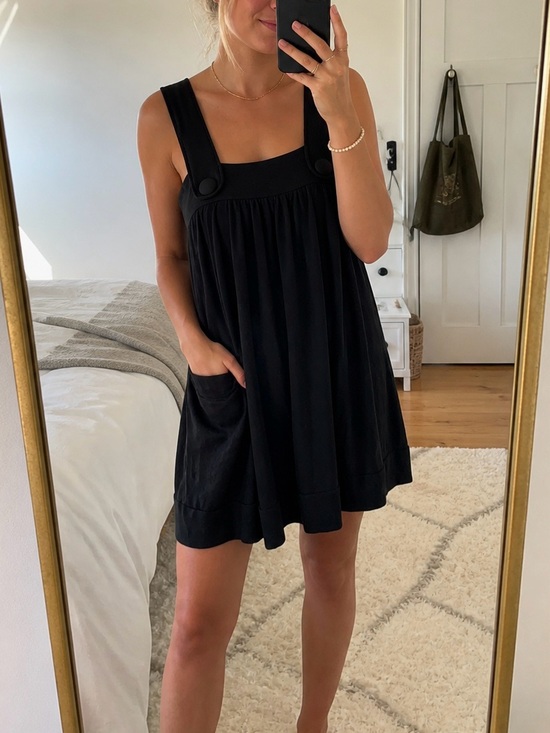 Vintage Dresses & Skirts - Vintage Y2K 2000s Babydoll Black Sleeveless Pocket Sundress Pinafore Mini Dress